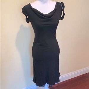 Emporio Armani Fitted Black Dress Fluttered Cap Sleeves Midi LBD Cocktail Event